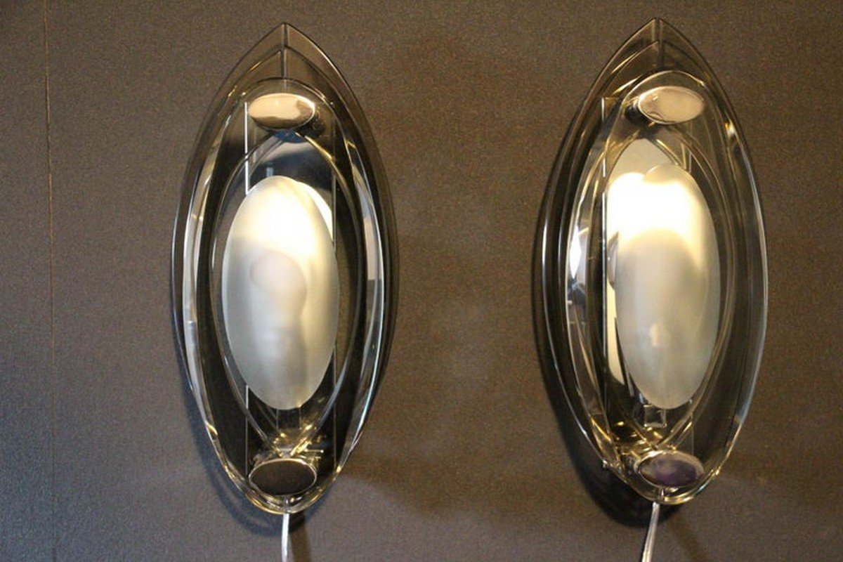 Sconces in Crystal Glass in the style of Max Ingrand and Fontana Arte, 1960s, Set of 2