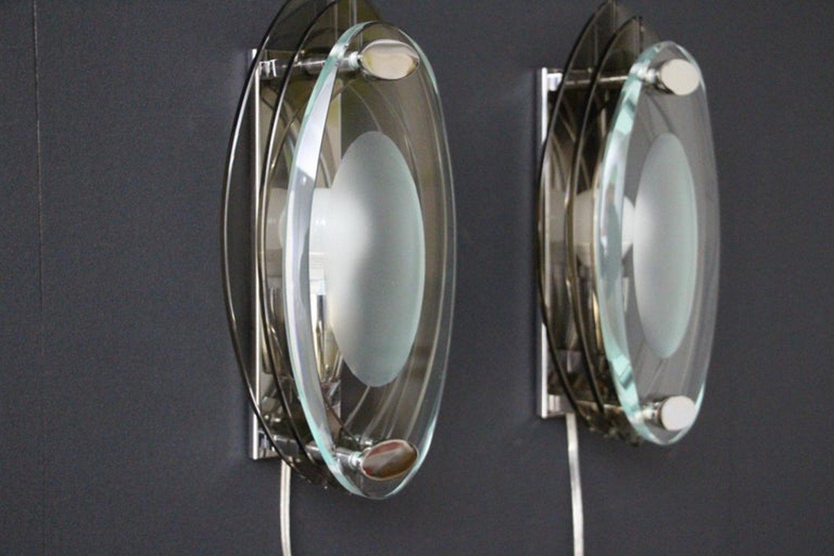 Sconces in Crystal Glass in the style of Max Ingrand and Fontana Arte, 1960s, Set of 2