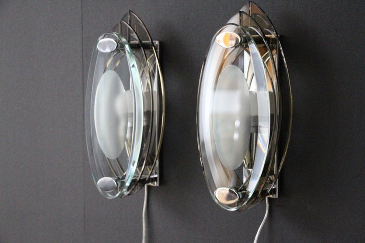 Sconces in Crystal Glass in the style of Max Ingrand and Fontana Arte, 1960s, Set of 2