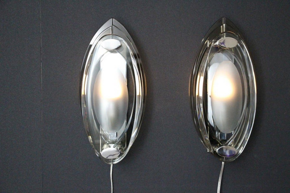 Sconces in Crystal Glass in the style of Max Ingrand and Fontana Arte, 1960s, Set of 2