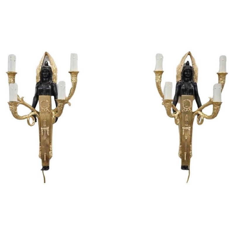 Sconces in Gilded and Patinated Bronze, 1970s, Set of 2