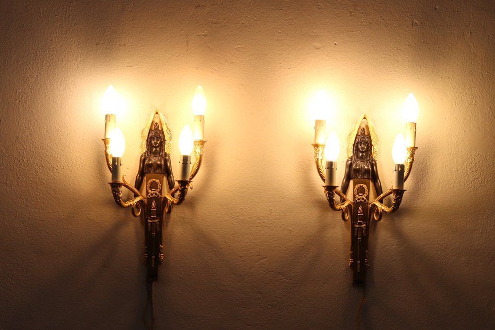 Sconces in Gilded and Patinated Bronze, 1970s, Set of 2