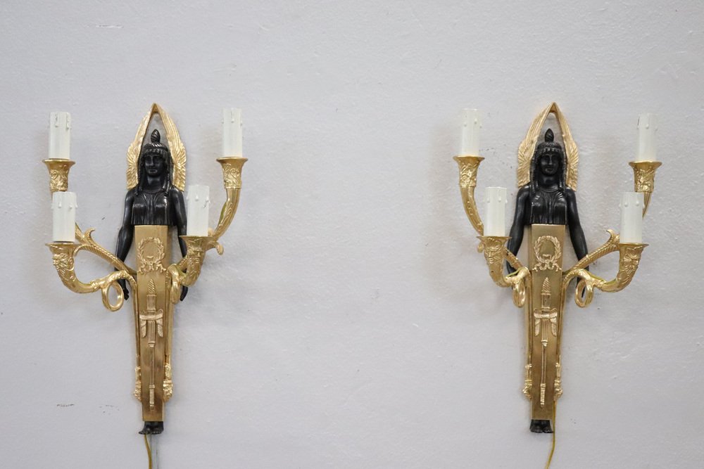 Sconces in Gilded and Patinated Bronze, 1970s, Set of 2