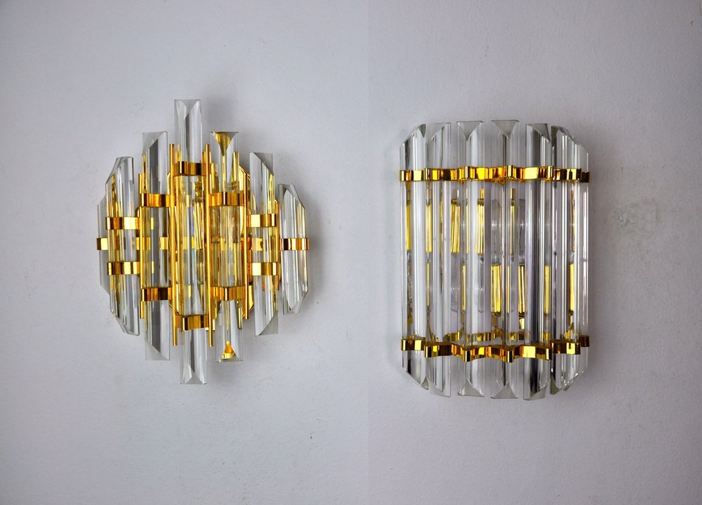 Sconces in Murano Cut Glass from Venini, Italy, 1970s, Set of 2