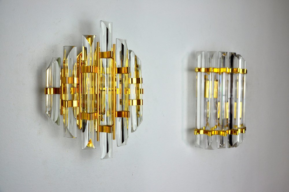 Sconces in Murano Cut Glass from Venini, Italy, 1970s, Set of 2