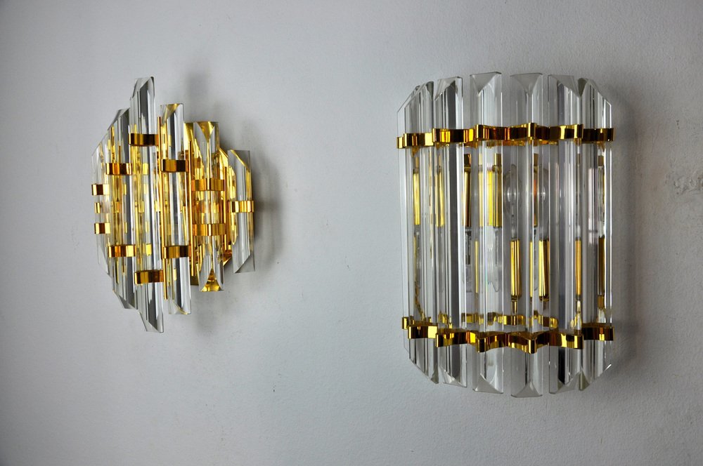 Sconces in Murano Cut Glass from Venini, Italy, 1970s, Set of 2