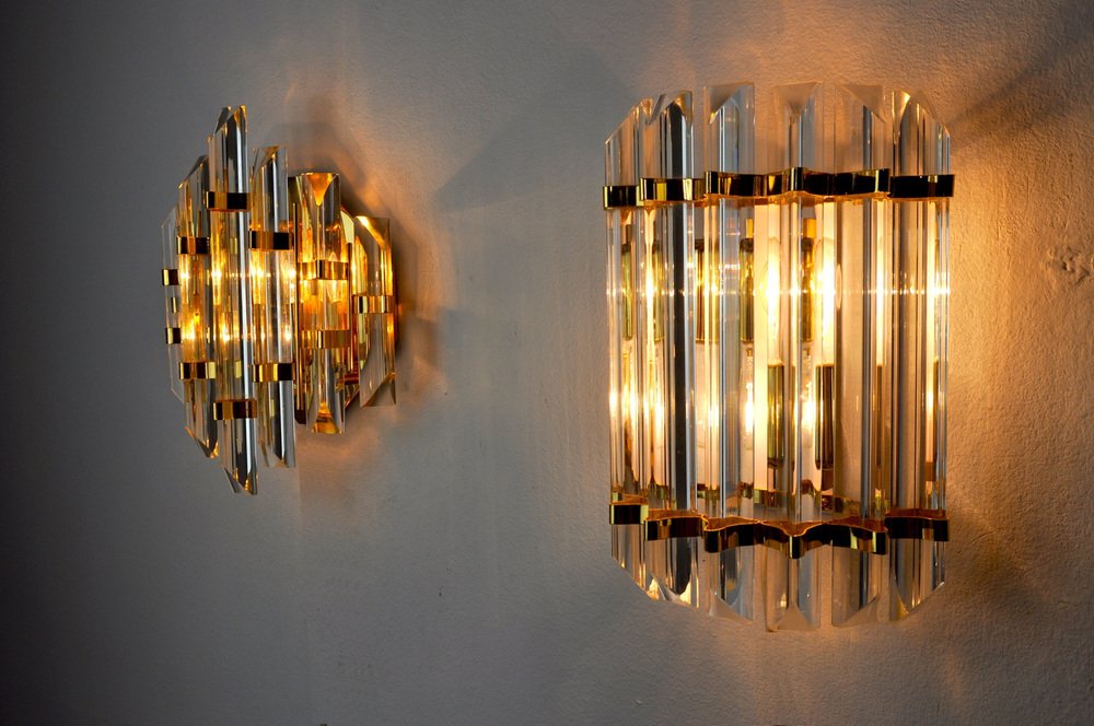 Sconces in Murano Cut Glass from Venini, Italy, 1970s, Set of 2