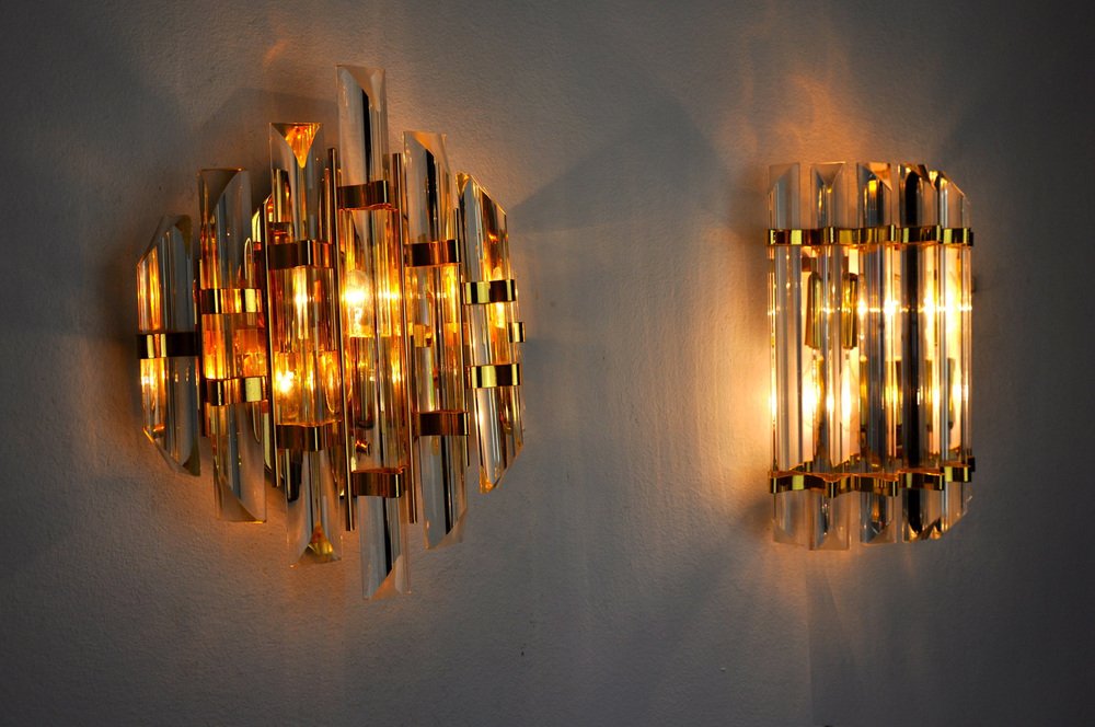 Sconces in Murano Cut Glass from Venini, Italy, 1970s, Set of 2