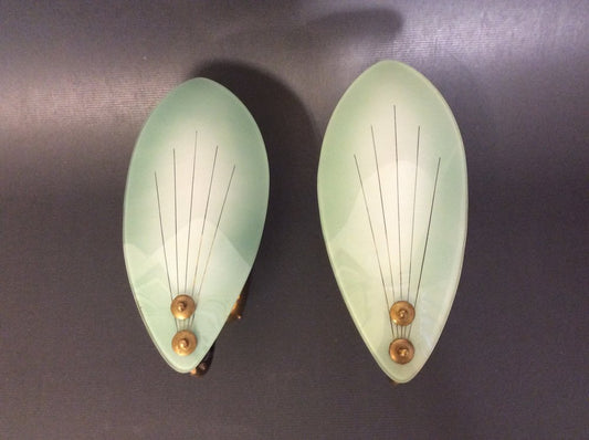 Sconces in Satin Glass and Brass, Italy, 1950s, Set of 2