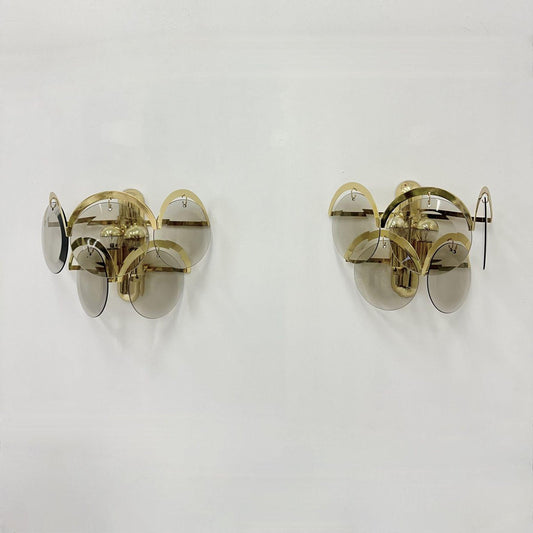 Sconces in Smoked Glass by Sciolari, 1970s, Set of 2