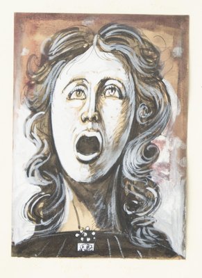 Screaming Woman - Original Tempera, Ink and Watercolor by E. Berman - 1960s 1960s-ZCI-756674