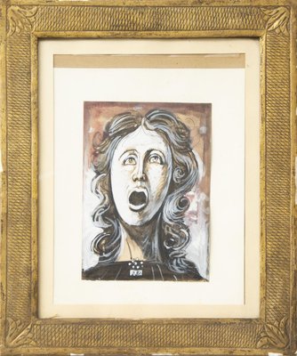 Screaming Woman - Original Tempera, Ink and Watercolor by E. Berman - 1960s 1960s-ZCI-756674