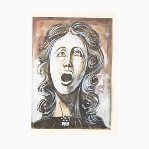 Screaming Woman - Original Tempera, Ink and Watercolor by E. Berman - 1960s 1960s-ZCI-756674