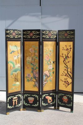 Screen in Chinese Lacquer with Enamel and Lotus Flower Decorations, 1950s-EH-1820704