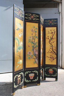 Screen in Chinese Lacquer with Enamel and Lotus Flower Decorations, 1950s-EH-1820704