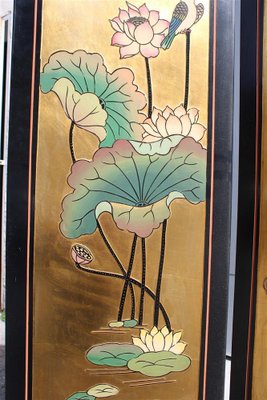 Screen in Chinese Lacquer with Enamel and Lotus Flower Decorations, 1950s-EH-1820704