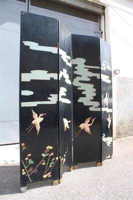 Screen in Chinese Lacquer with Enamel and Lotus Flower Decorations, 1950s-EH-1820704