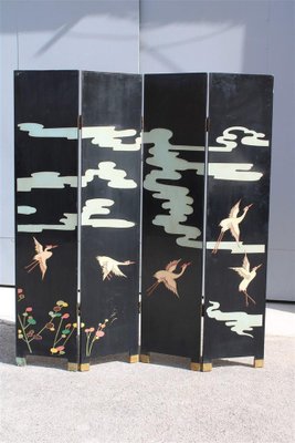 Screen in Chinese Lacquer with Enamel and Lotus Flower Decorations, 1950s-EH-1820704