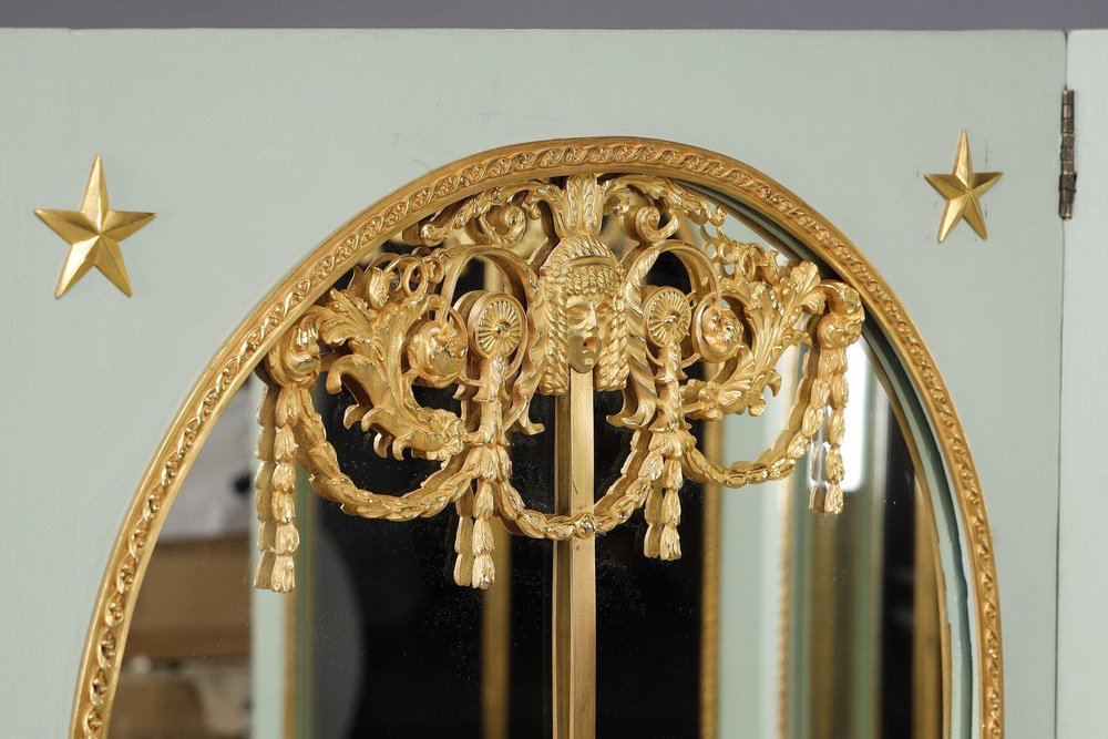 Screen Room Divider with Mirrors on Each Panel in Lacquered Wood and Gilt Bronze, 1880