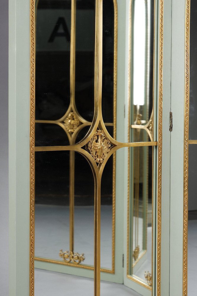 Screen Room Divider with Mirrors on Each Panel in Lacquered Wood and Gilt Bronze, 1880