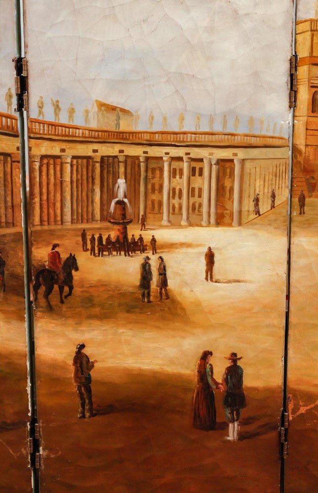 Screen with Saint Peters Square in Rome Painting, 20th Century