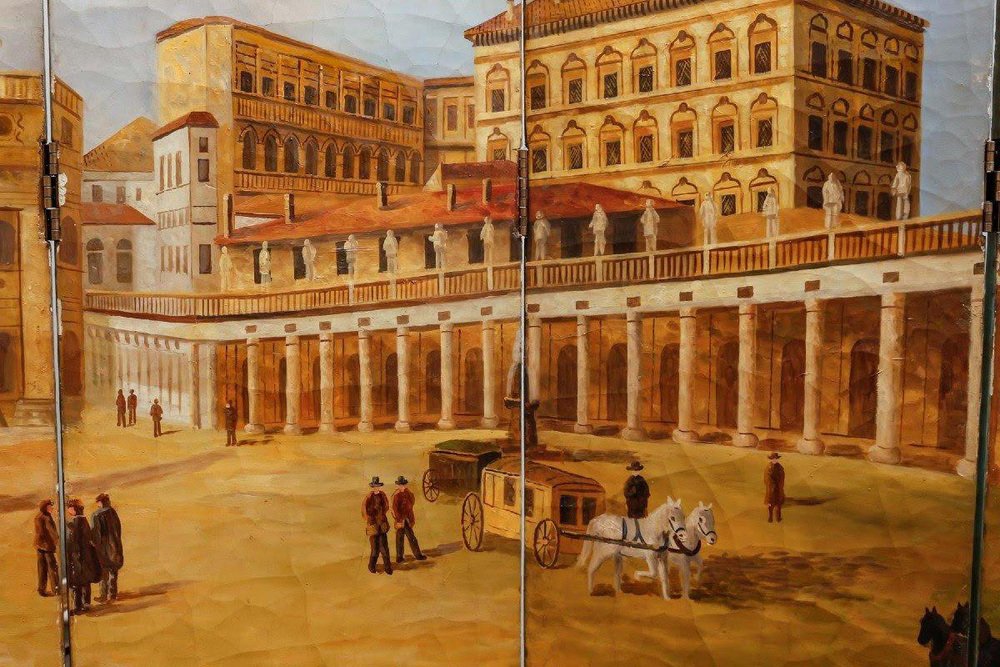 Screen with Saint Peters Square in Rome Painting, 20th Century