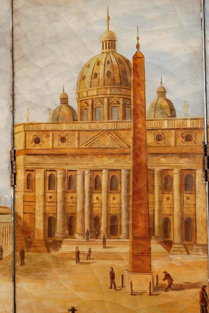 Screen with Saint Peters Square in Rome Painting, 20th Century