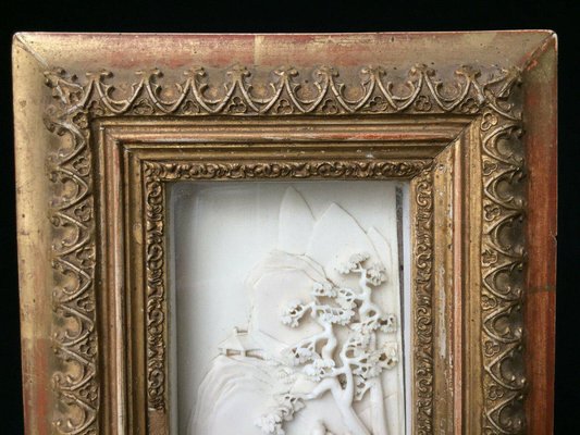 Sculpted Panel with Asian Village Scene in Wooden Frame-QKG-1331464