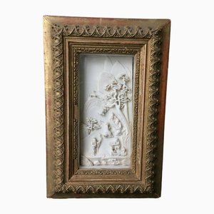 Sculpted Panel with Asian Village Scene in Wooden Frame-QKG-1331464