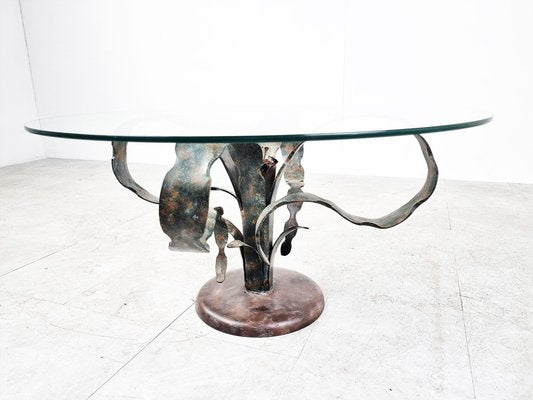 Sculpted Steel Flower Coffee Table, 1970s-IRH-1313541