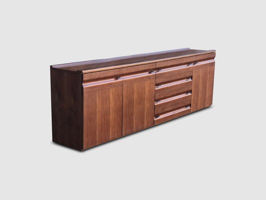 Sculpted Walnut and Leather Credenza from Gavina, Italy, 1970s-PDW-1397012