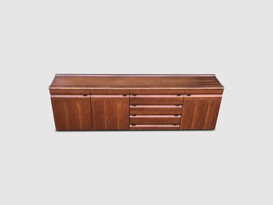 Sculpted Walnut and Leather Credenza from Gavina, Italy, 1970s-PDW-1397012