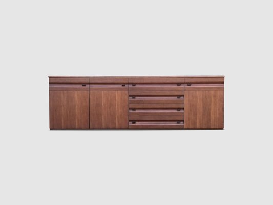 Sculpted Walnut and Leather Credenza from Gavina, Italy, 1970s-PDW-1397012