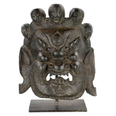 Sculpted Wooden Mask Representing Mahakala Bhairava-NQ-1793303