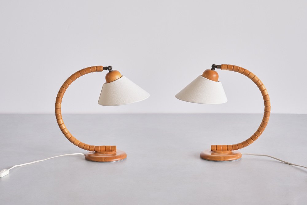 Sculptural Adjustable Table Lamps in Beech, 1960s, Set of 2