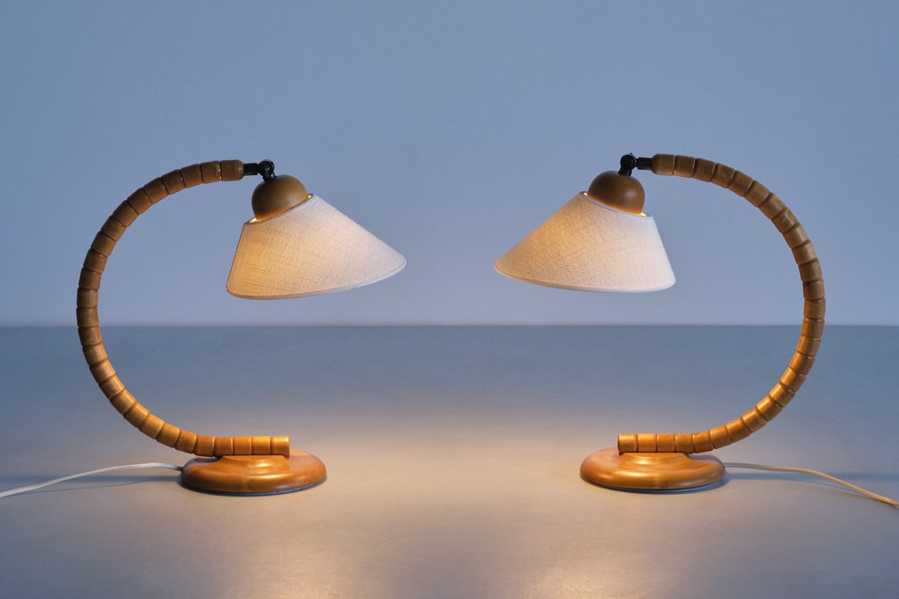 Sculptural Adjustable Table Lamps in Beech, 1960s, Set of 2