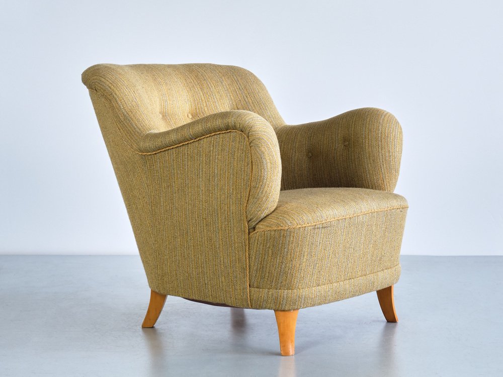 Sculptural Armchairs in Beech and Wool by Gustav Axel Berg, Sweden, 1940s, Set of 2