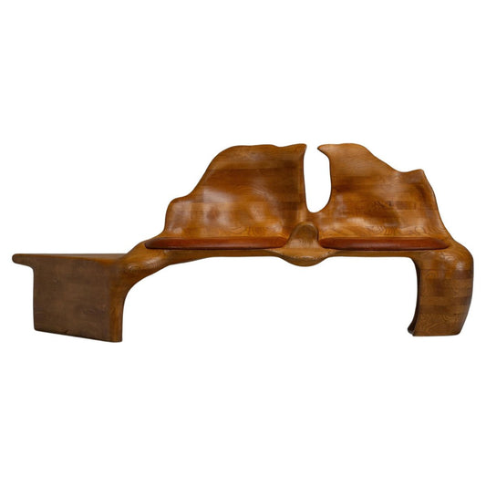 Sculptural Bench in Ash and Leather, Netherlands, 1970s