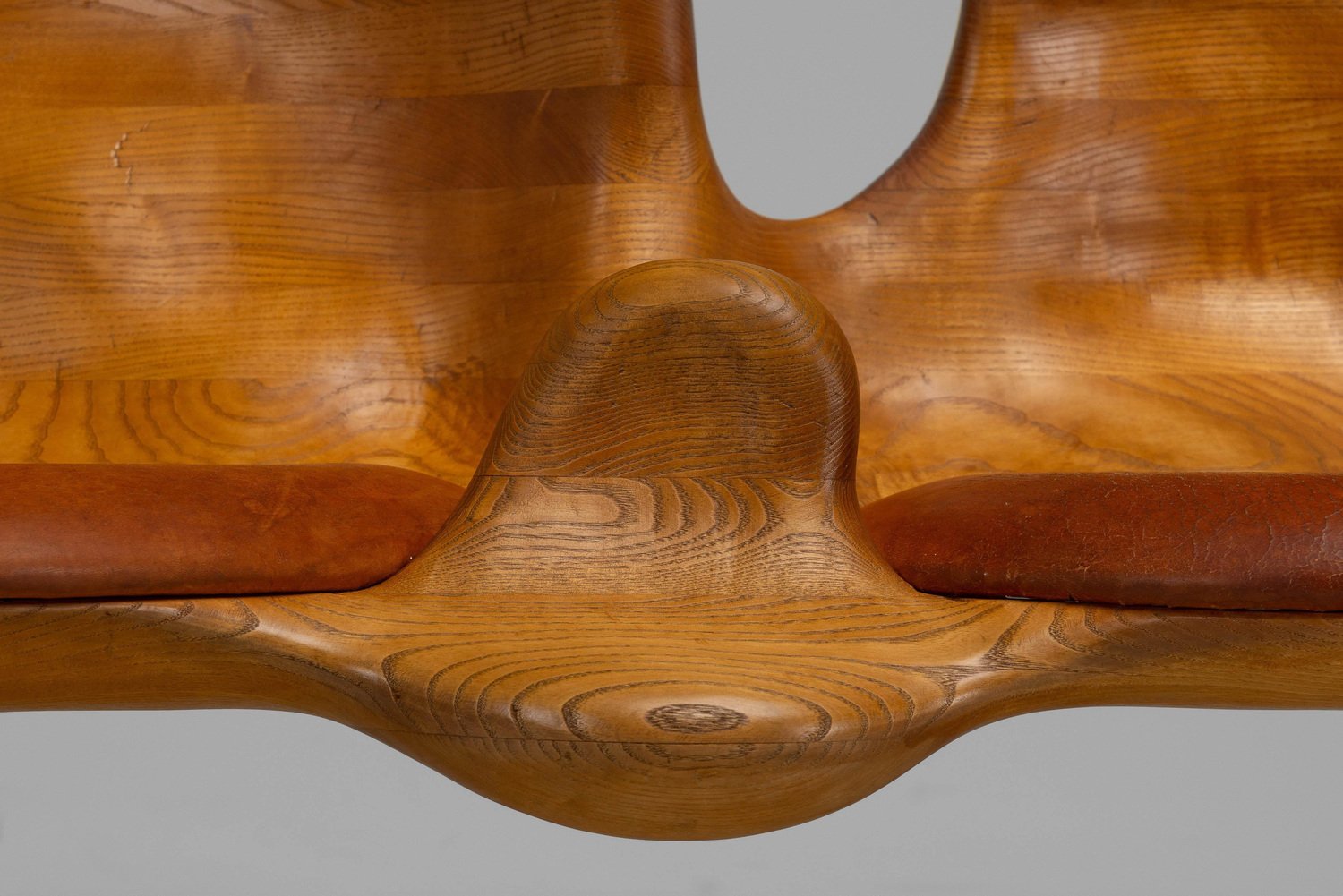 Sculptural Bench in Ash and Leather, Netherlands, 1970s