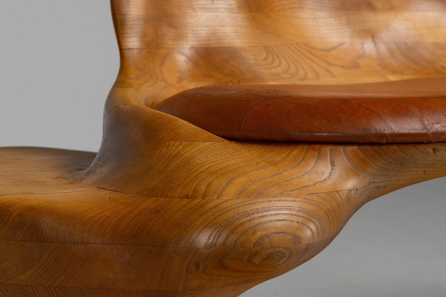 Sculptural Bench in Ash and Leather, Netherlands, 1970s