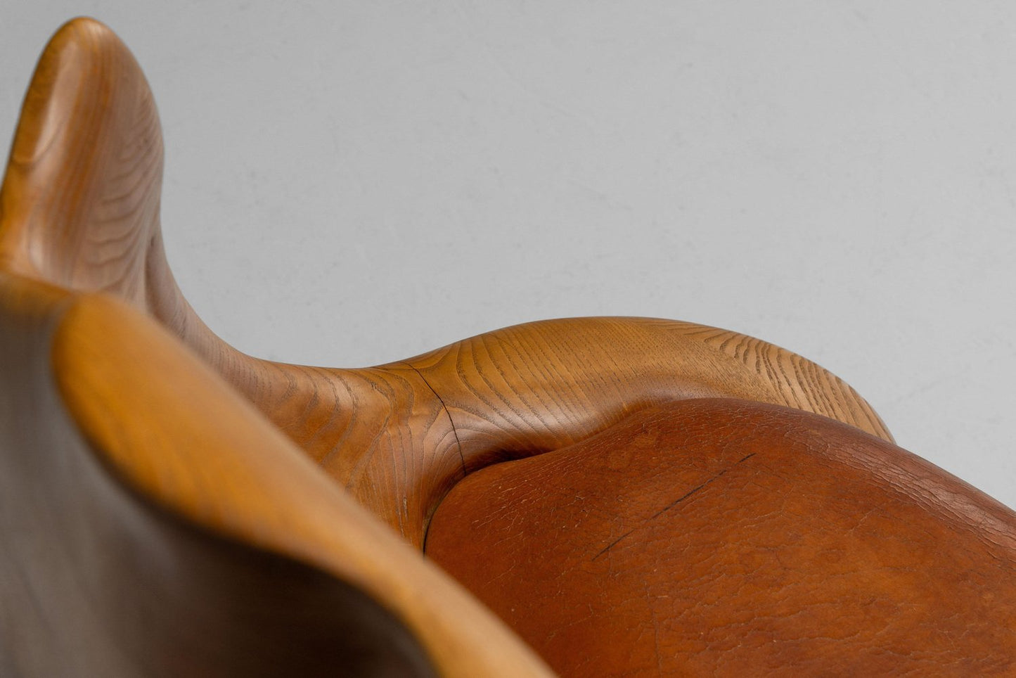 Sculptural Bench in Ash and Leather, Netherlands, 1970s