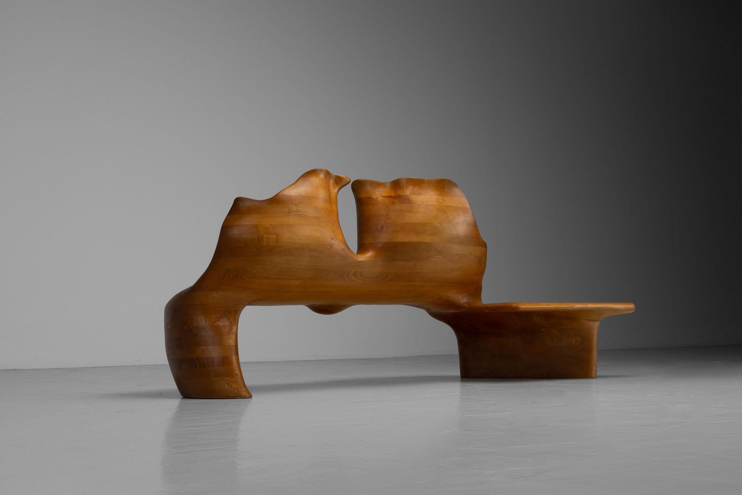 Sculptural Bench in Ash and Leather, Netherlands, 1970s