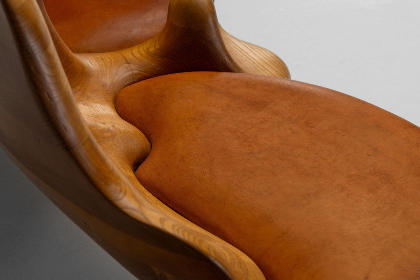 Sculptural Bench in Ash and Leather, Netherlands, 1970s