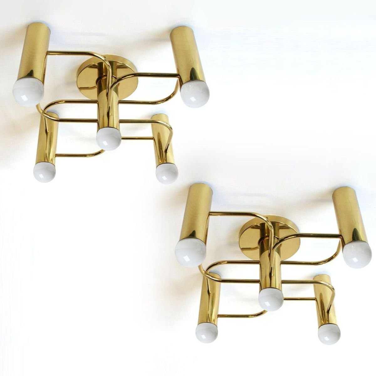 Sculptural Brass 5-Light Ceiling or Wall Flush Mount from Leola, 1970s