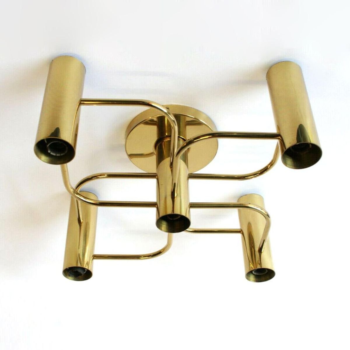 Sculptural Brass 5-Light Ceiling or Wall Flush Mount from Leola, 1970s