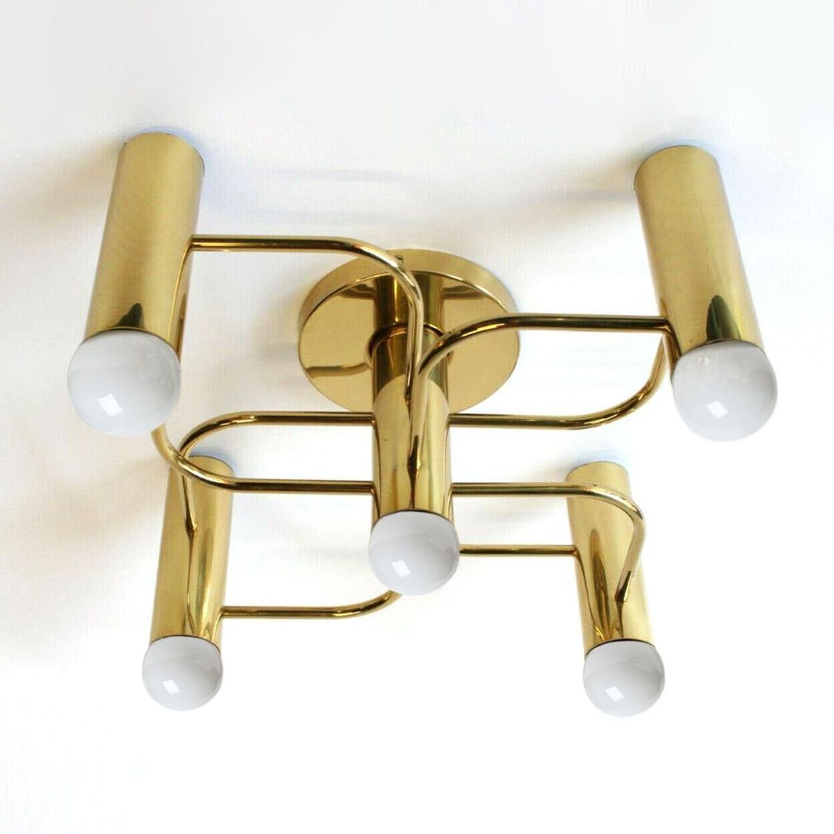 Sculptural Brass 5-Light Ceiling or Wall Flush Mount from Leola, 1970s