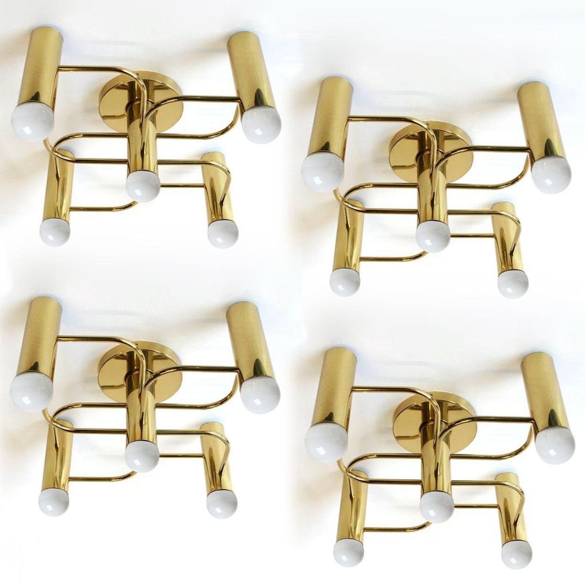 Sculptural Brass 5-Light Ceiling or Wall Flush Mount from Leola, 1970s