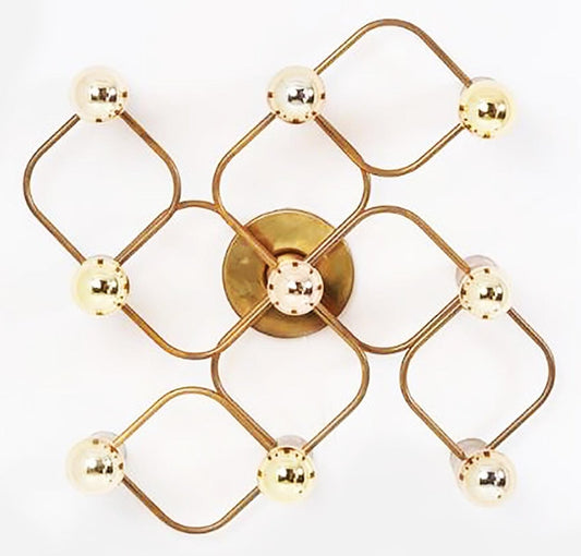 Sculptural Brass 9-Light Ceiling or Flush Mount from Leola, 1970s