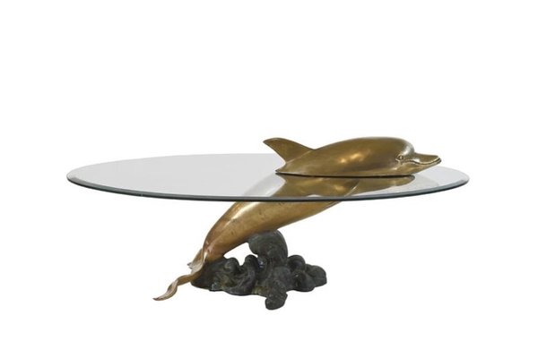 Sculptural Brass and Glass Dolphin Coffee Table, Paris, France, 1970s-MO-1718897