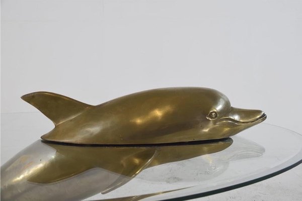 Sculptural Brass and Glass Dolphin Coffee Table, Paris, France, 1970s-MO-1718897